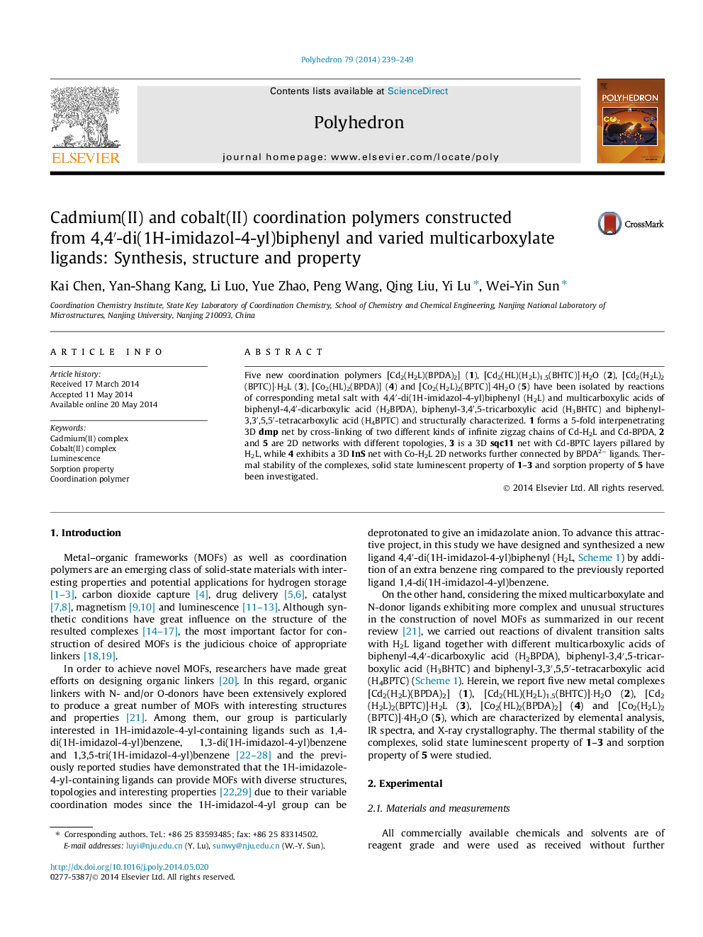 Cadmium(II) and cobalt(II) coordination polymers constructed from 4,4′-di(1H-imidazol-4-yl)biphenyl and varied multicarboxylate ligands: Synthesis, structure and property