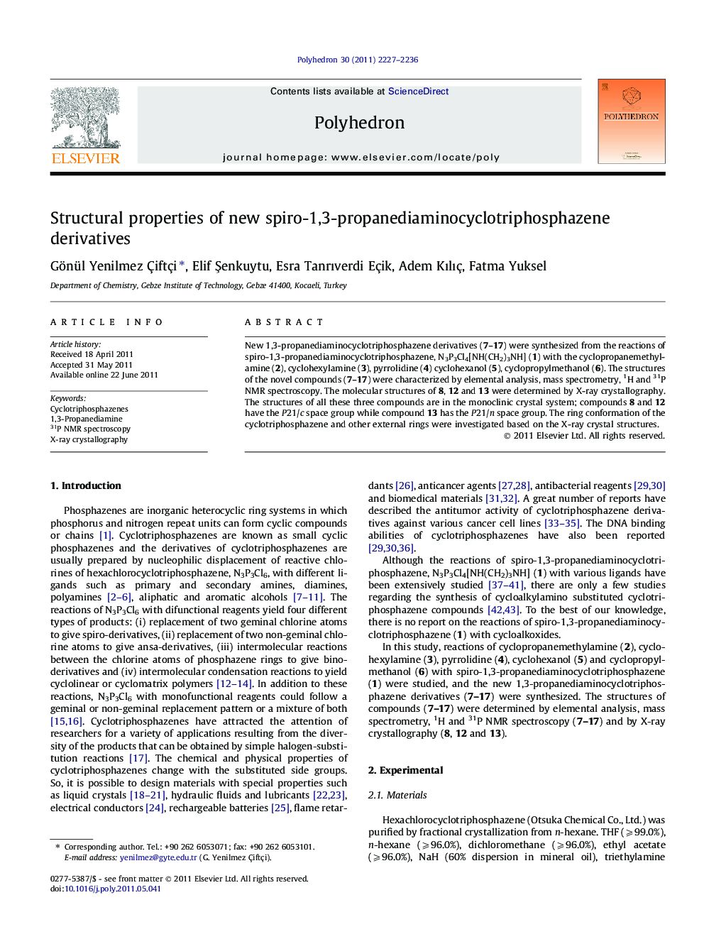 Structural properties of new spiro-1,3-propanediaminocyclotriphosphazene derivatives