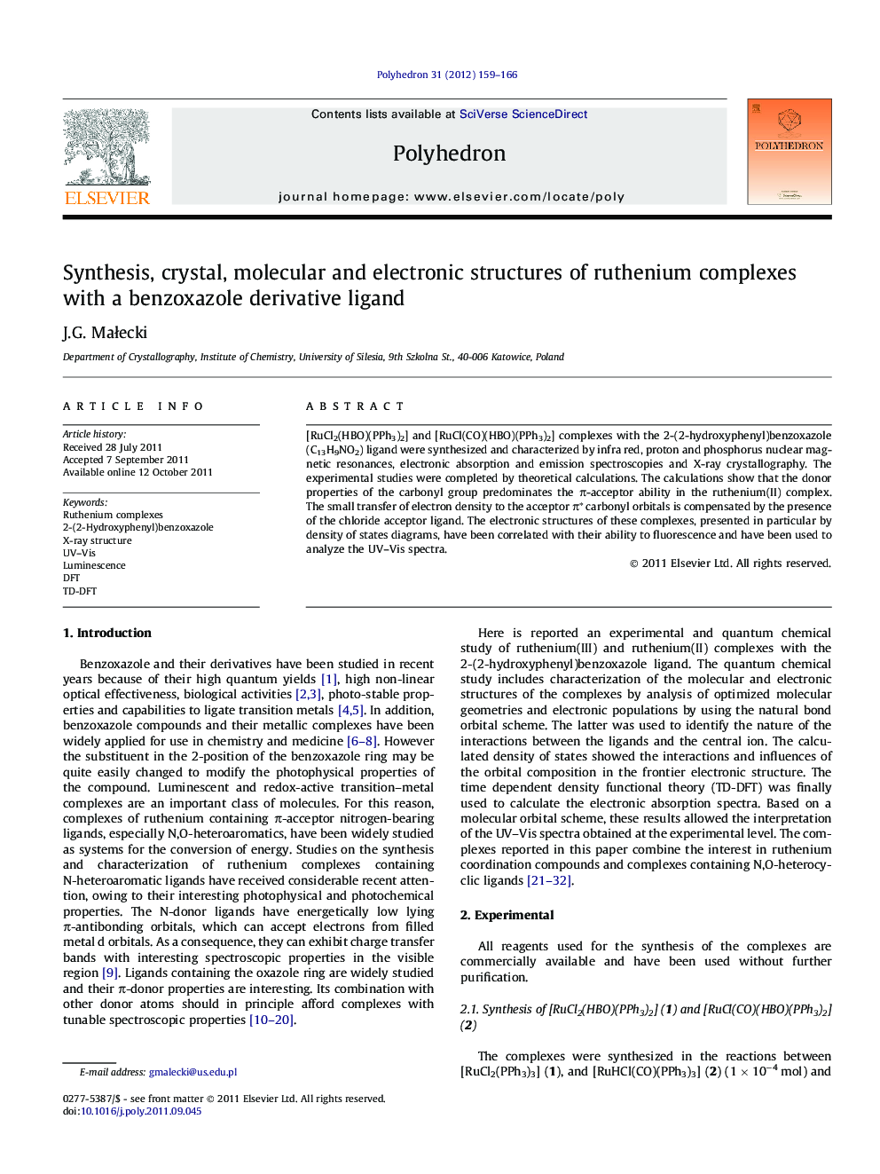 Synthesis, crystal, molecular and electronic structures of ruthenium complexes with a benzoxazole derivative ligand