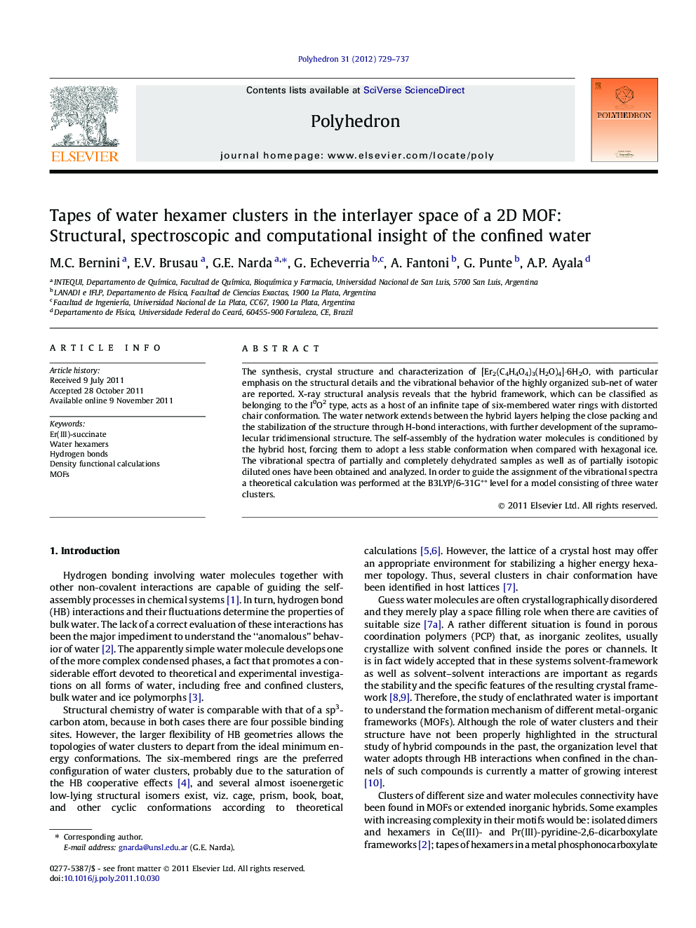 Tapes of water hexamer clusters in the interlayer space of a 2D MOF: Structural, spectroscopic and computational insight of the confined water