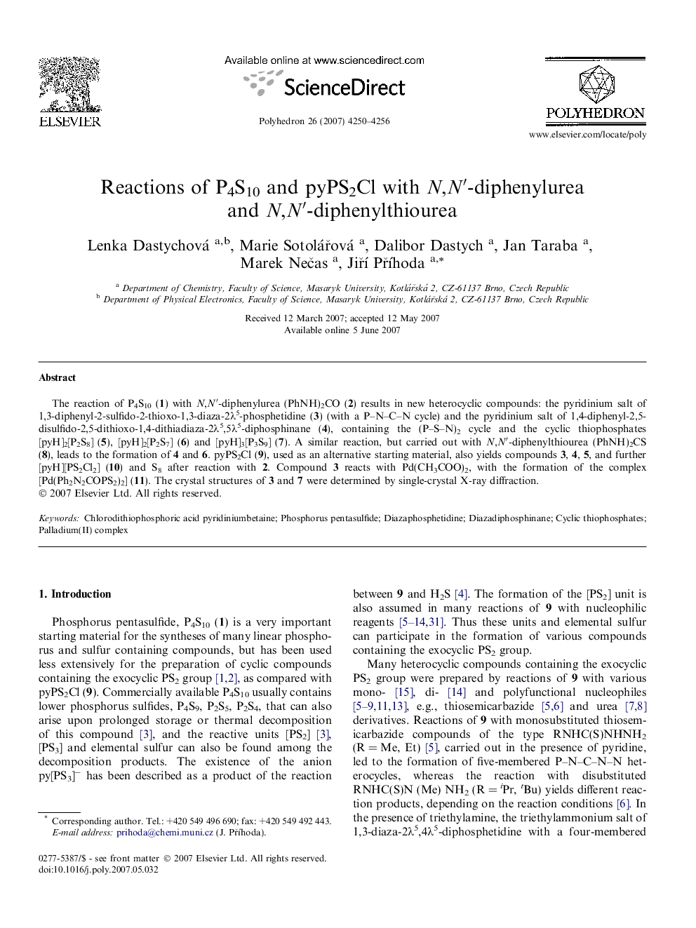 Reactions of P4S10 and pyPS2Cl with N,N′-diphenylurea and N,N′-diphenylthiourea