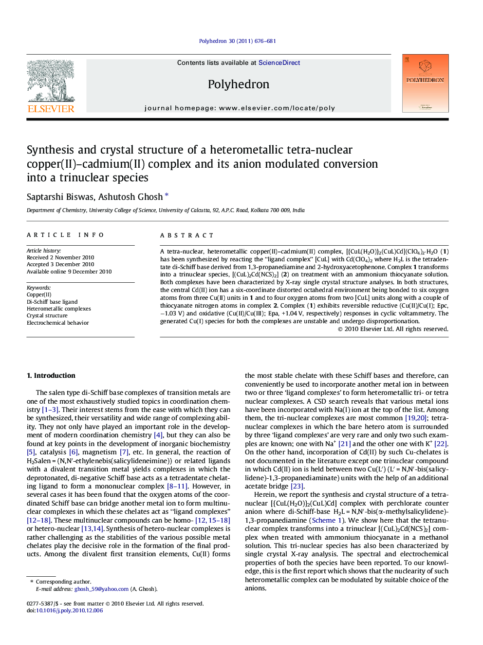 Synthesis and crystal structure of a heterometallic tetra-nuclear copper(II)–cadmium(II) complex and its anion modulated conversion into a trinuclear species