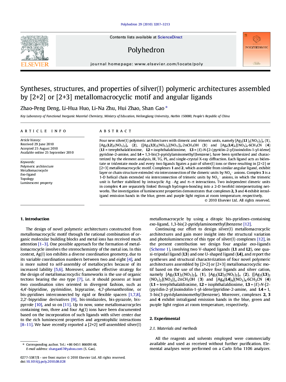 Syntheses, structures, and properties of silver(I) polymeric architectures assembled by [2+2] or [2+3] metallomacrocyclic motif and angular ligands