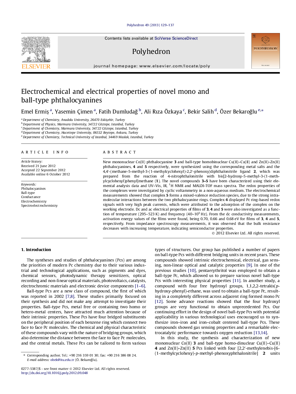 Electrochemical and electrical properties of novel mono and ball-type phthalocyanines