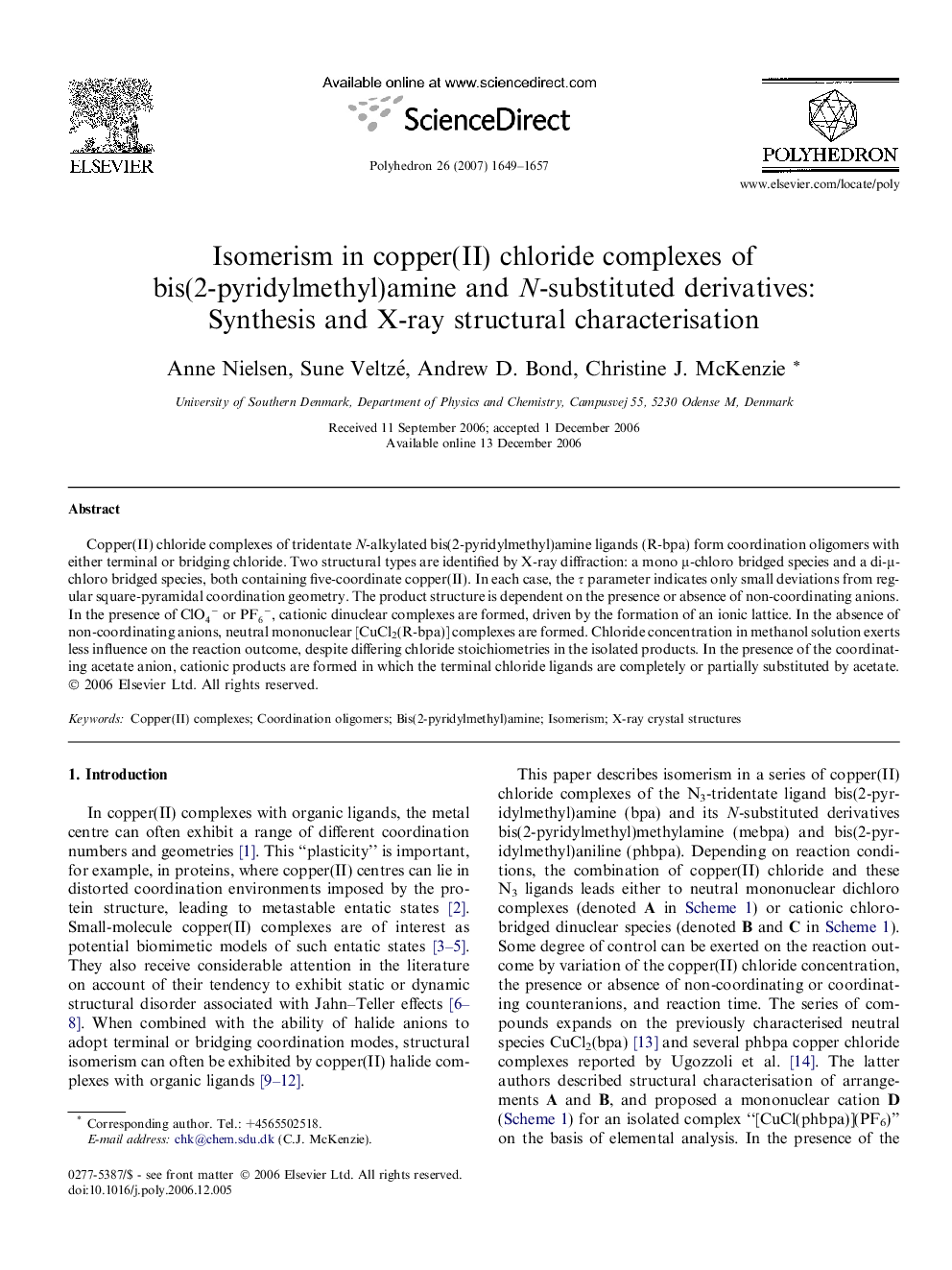 Isomerism in copper(II) chloride complexes of bis(2-pyridylmethyl)amine and N-substituted derivatives: Synthesis and X-ray structural characterisation