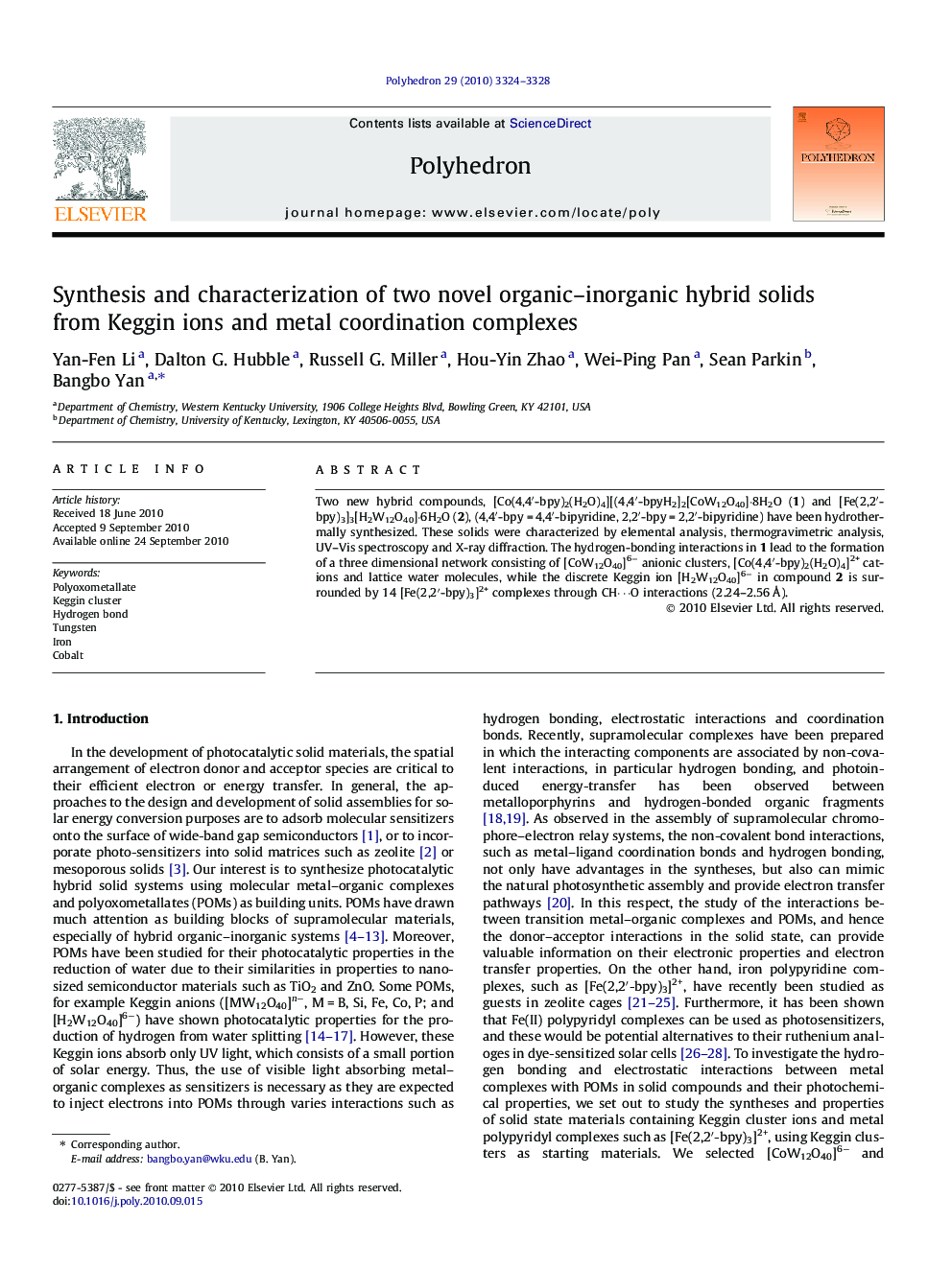 Synthesis and characterization of two novel organic–inorganic hybrid solids from Keggin ions and metal coordination complexes