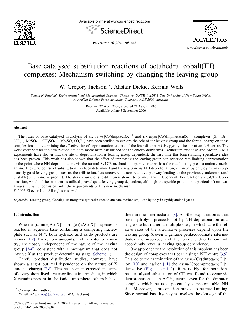 Base catalysed substitution reactions of octahedral cobalt(III) complexes: Mechanism switching by changing the leaving group