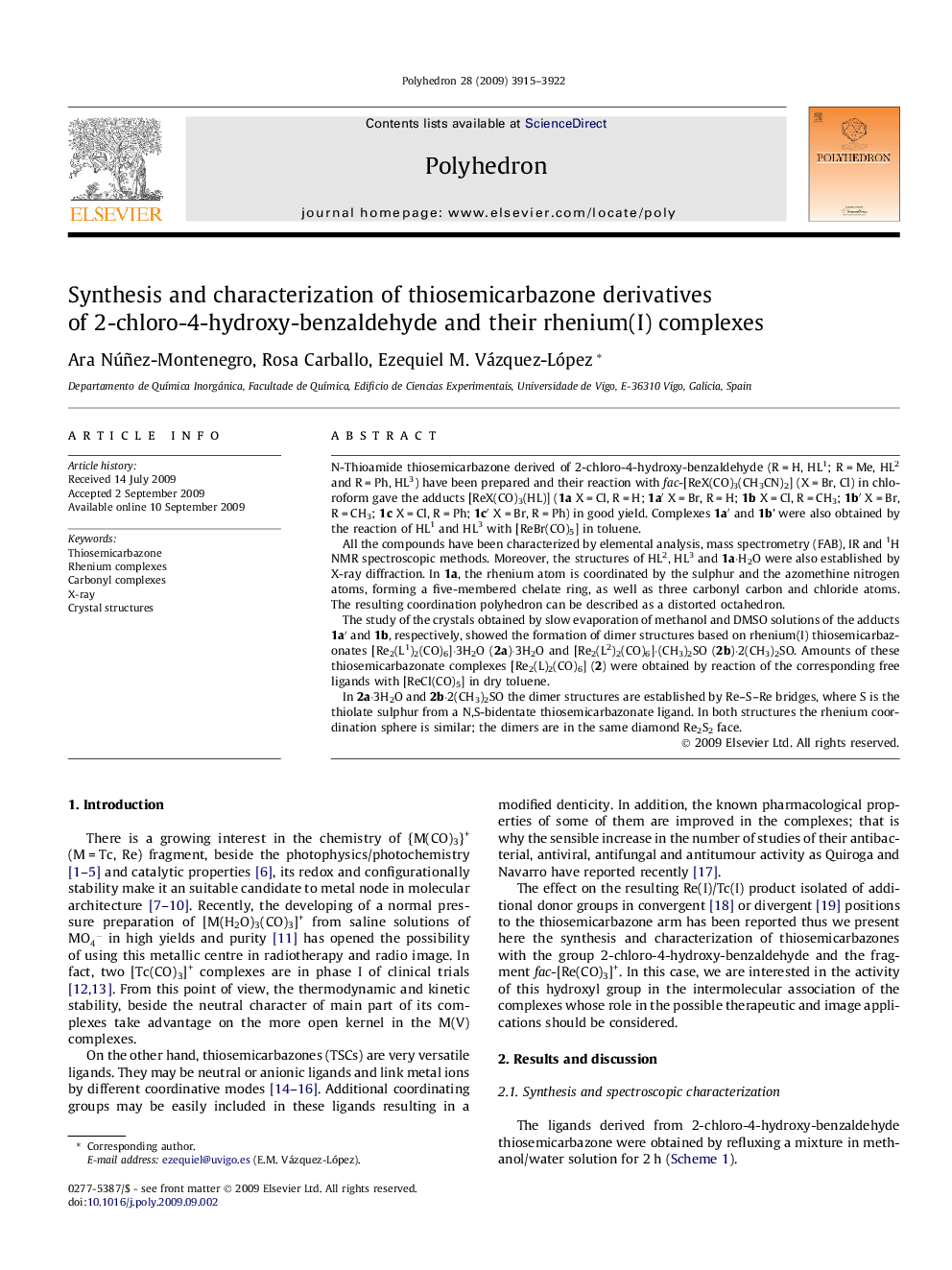 Synthesis and characterization of thiosemicarbazone derivatives of 2-chloro-4-hydroxy-benzaldehyde and their rhenium(I) complexes