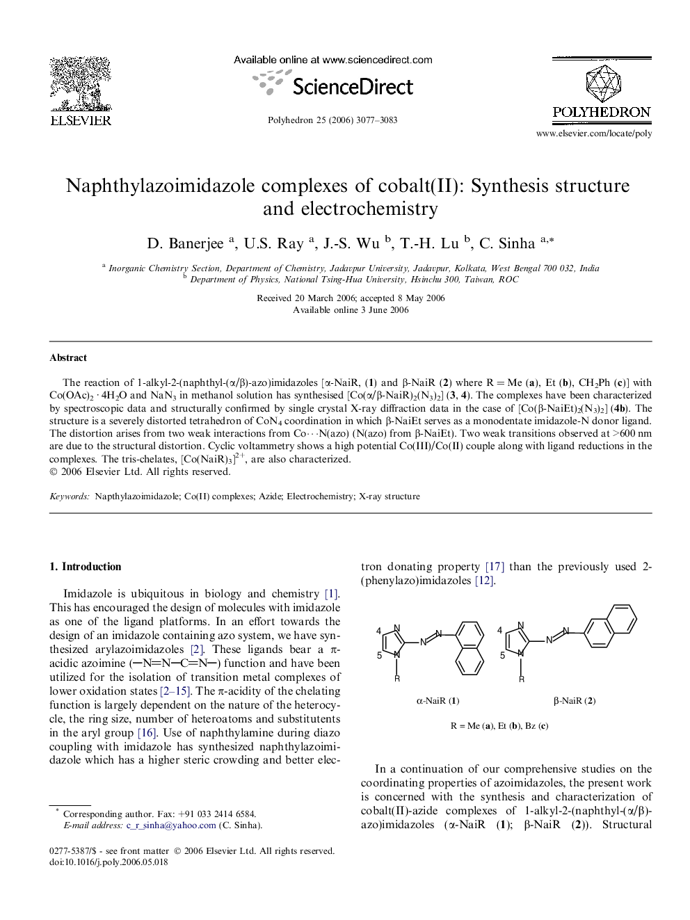 Naphthylazoimidazole complexes of cobalt(II): Synthesis structure and electrochemistry