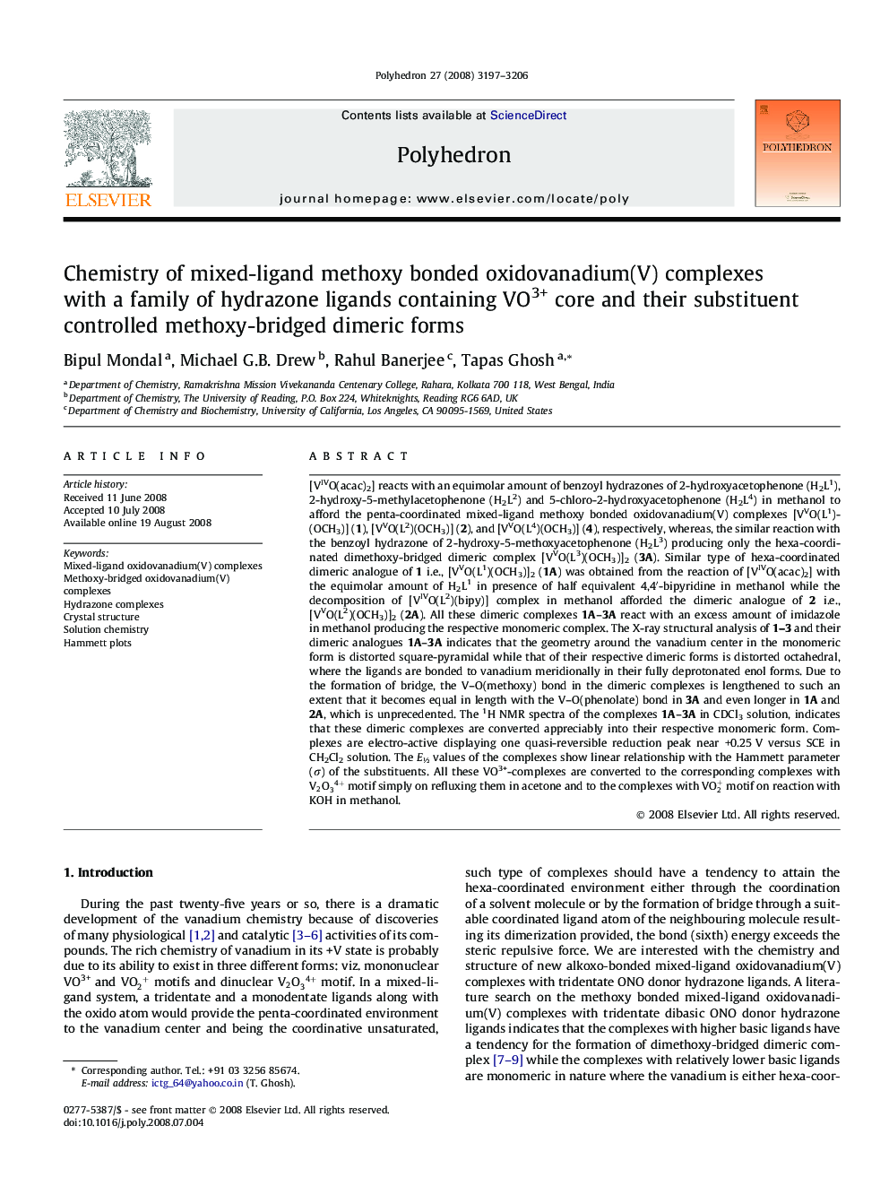 Chemistry of mixed-ligand methoxy bonded oxidovanadium(V) complexes with a family of hydrazone ligands containing VO3+ core and their substituent controlled methoxy-bridged dimeric forms