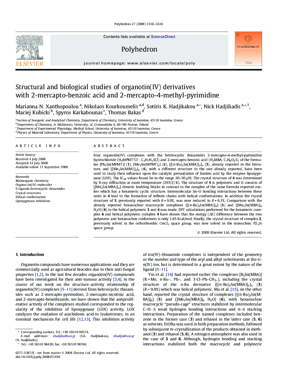 Structural and biological studies of organotin(IV) derivatives with 2-mercapto-benzoic acid and 2-mercapto-4-methyl-pyrimidine