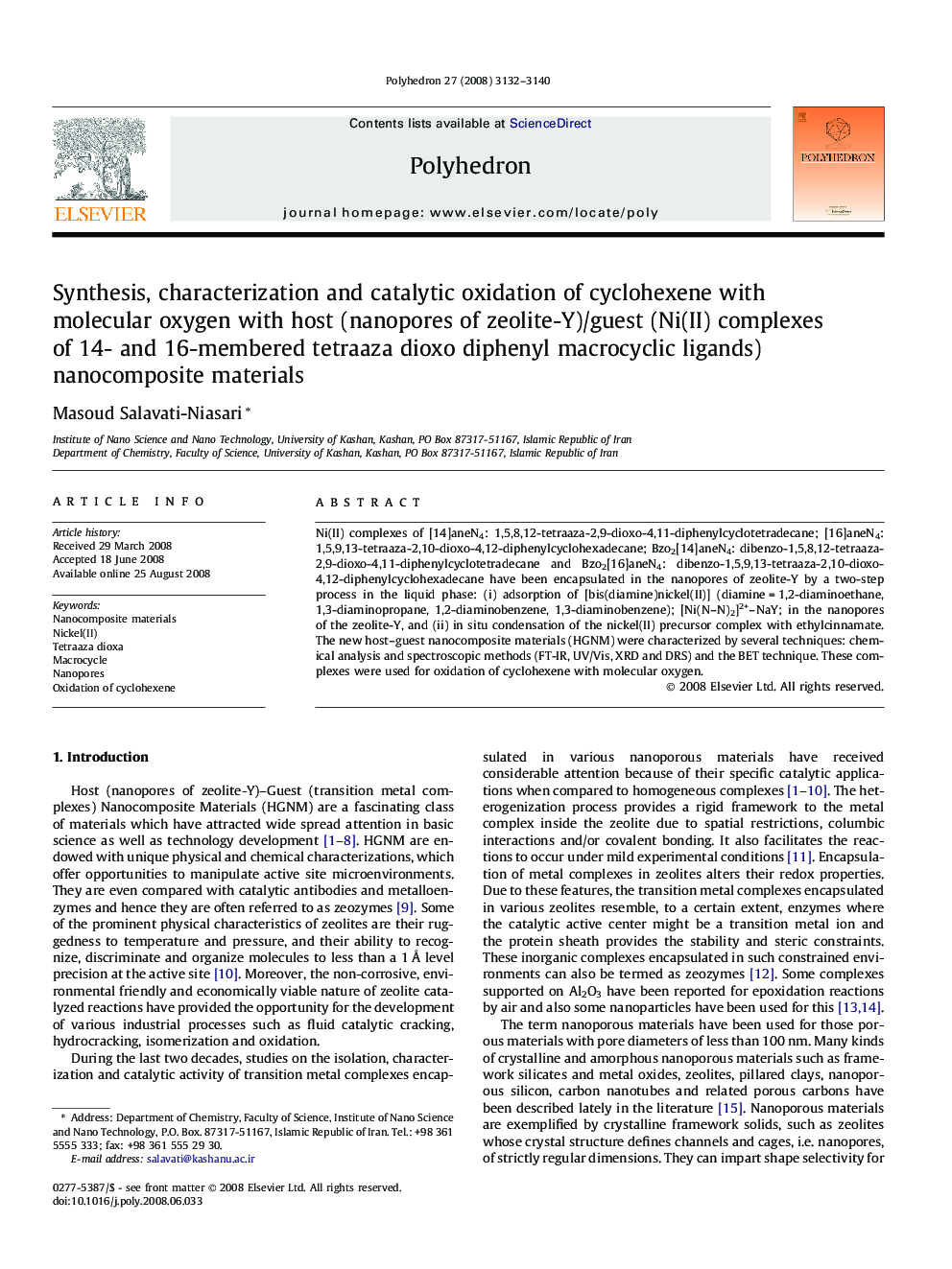 Synthesis, characterization and catalytic oxidation of cyclohexene with molecular oxygen with host (nanopores of zeolite-Y)/guest (Ni(II) complexes of 14- and 16-membered tetraaza dioxo diphenyl macrocyclic ligands) nanocomposite materials