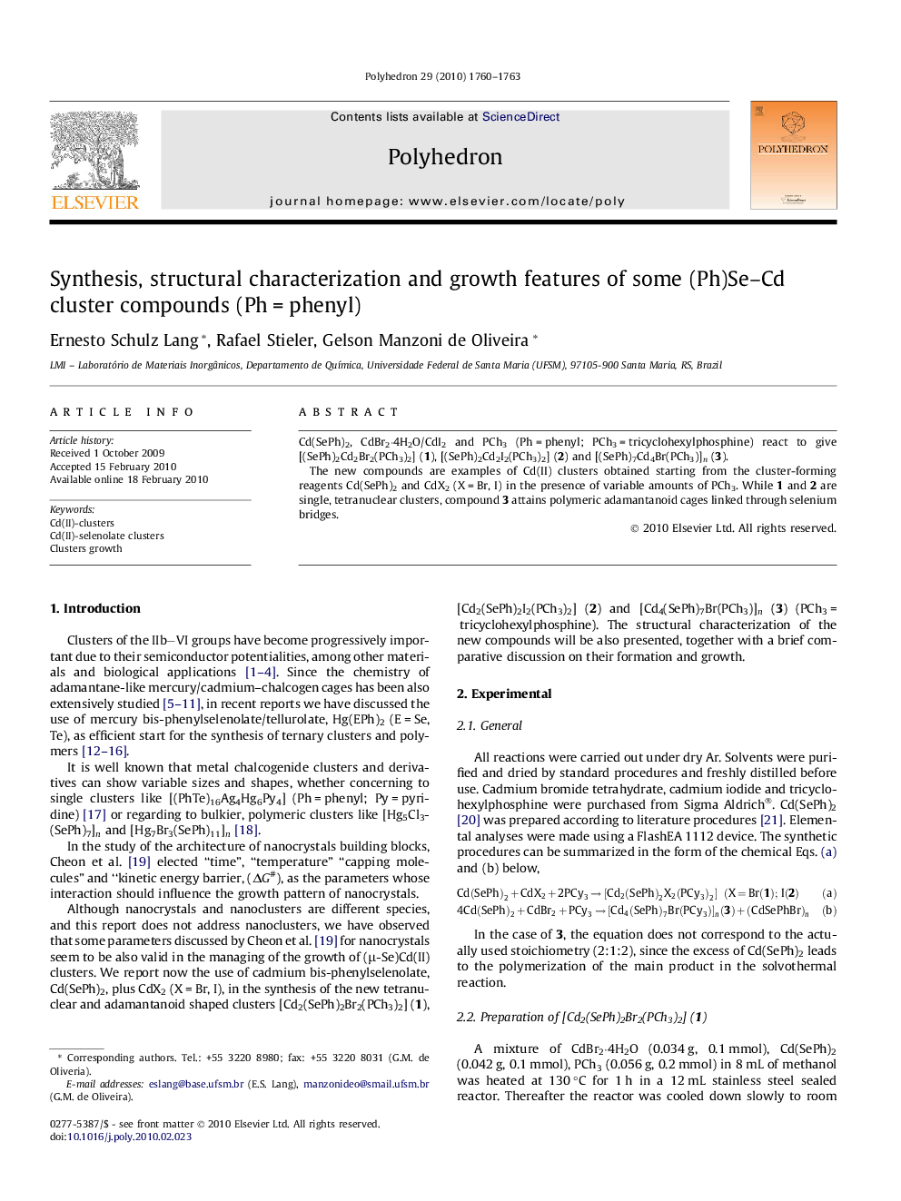 عکس صفحه اول مقاله: Synthesis, structural characterization and growth features of some (Ph)Se–Cd cluster compounds (Ph = phenyl) Synthesis, structural characterization and growth features of some (Ph)Se–Cd cluster compounds (Ph = phenyl)