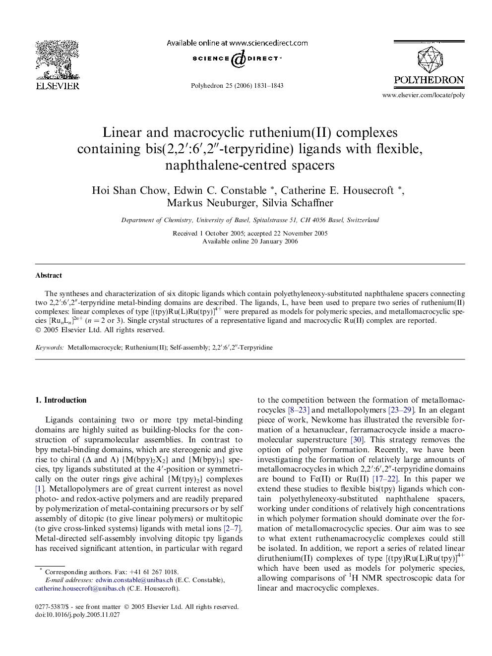 Linear and macrocyclic ruthenium(II) complexes containing bis(2,2′:6′,2″-terpyridine) ligands with flexible, naphthalene-centred spacers