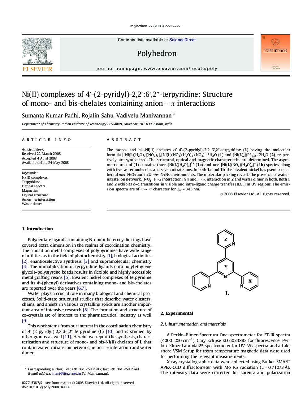 Ni(II) complexes of 4′-(2-pyridyl)-2,2′:6′,2″-terpyridine: Structure of mono- and bis-chelates containing anion⋯π interactions