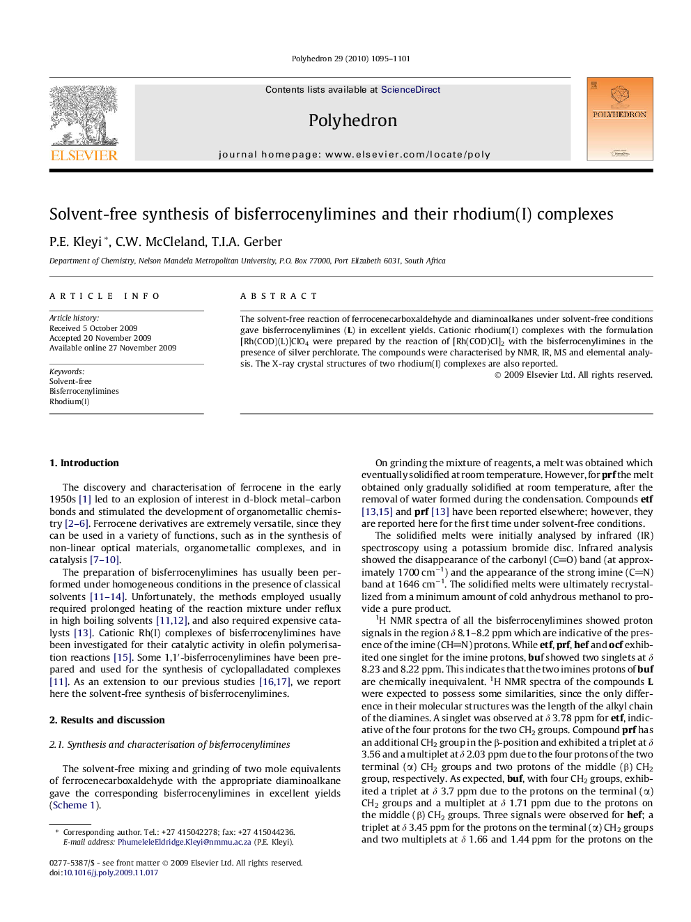 Solvent-free synthesis of bisferrocenylimines and their rhodium(I) complexes