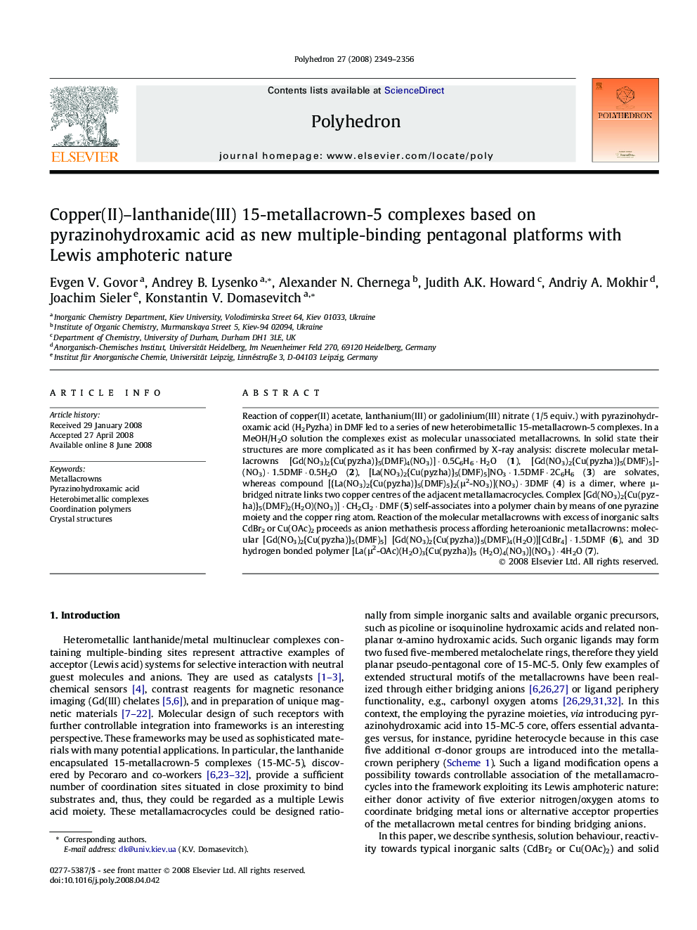 Copper(II)–lanthanide(III) 15-metallacrown-5 complexes based on pyrazinohydroxamic acid as new multiple-binding pentagonal platforms with Lewis amphoteric nature