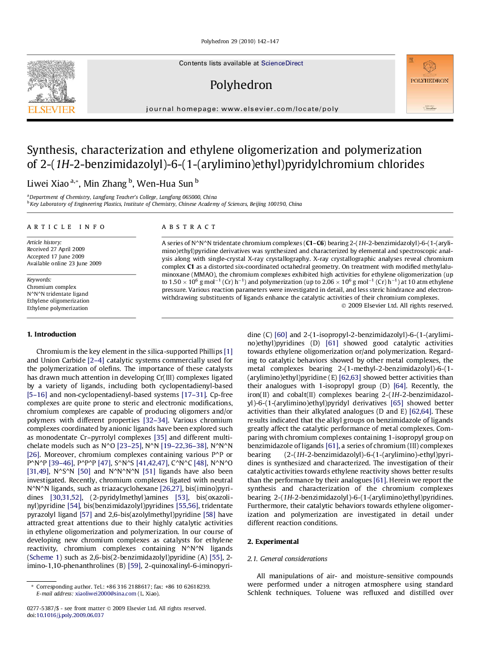 Synthesis, characterization and ethylene oligomerization and polymerization of 2-(1H-2-benzimidazolyl)-6-(1-(arylimino)ethyl)pyridylchromium chlorides