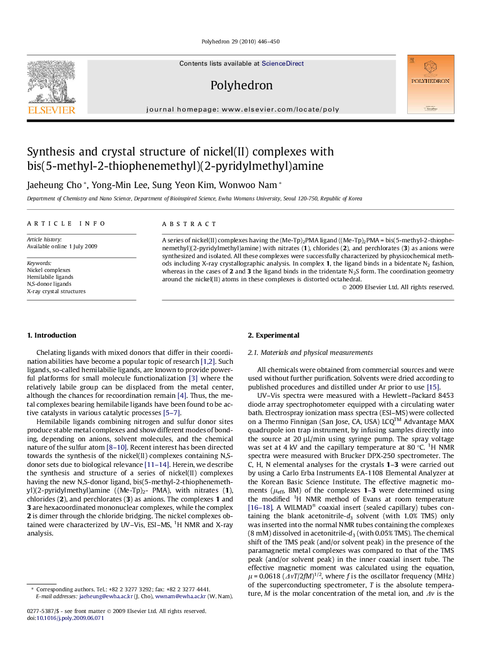 Synthesis and crystal structure of nickel(II) complexes with bis(5-methyl-2-thiophenemethyl)(2-pyridylmethyl)amine