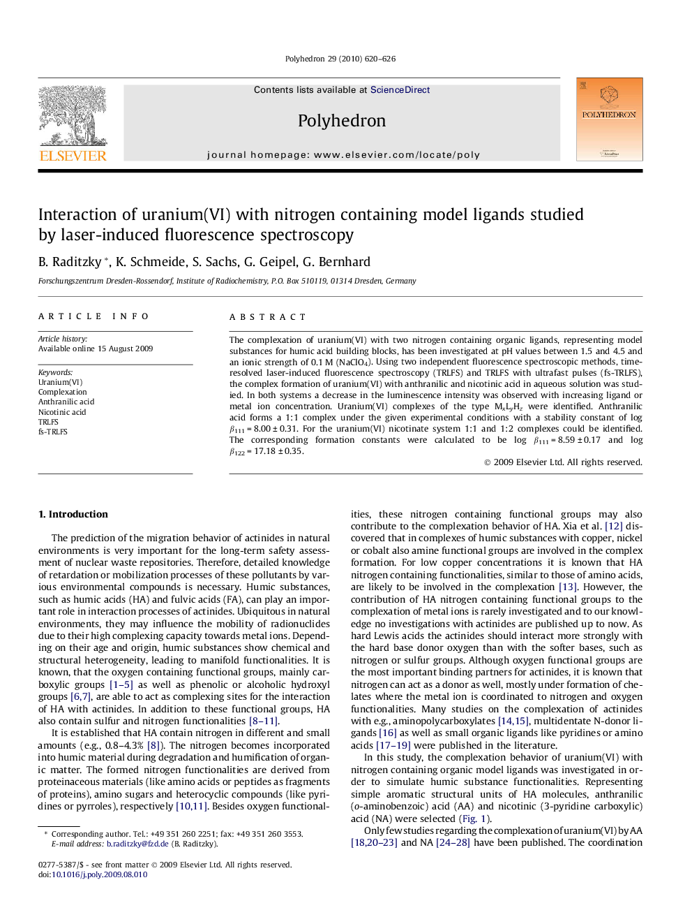 Interaction of uranium(VI) with nitrogen containing model ligands studied by laser-induced fluorescence spectroscopy