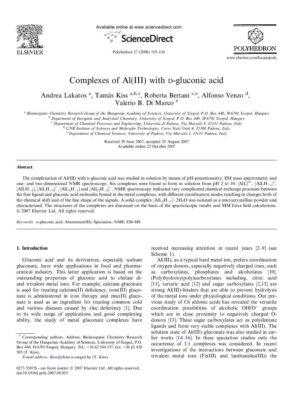 Complexes of Al(III) with d-gluconic acid