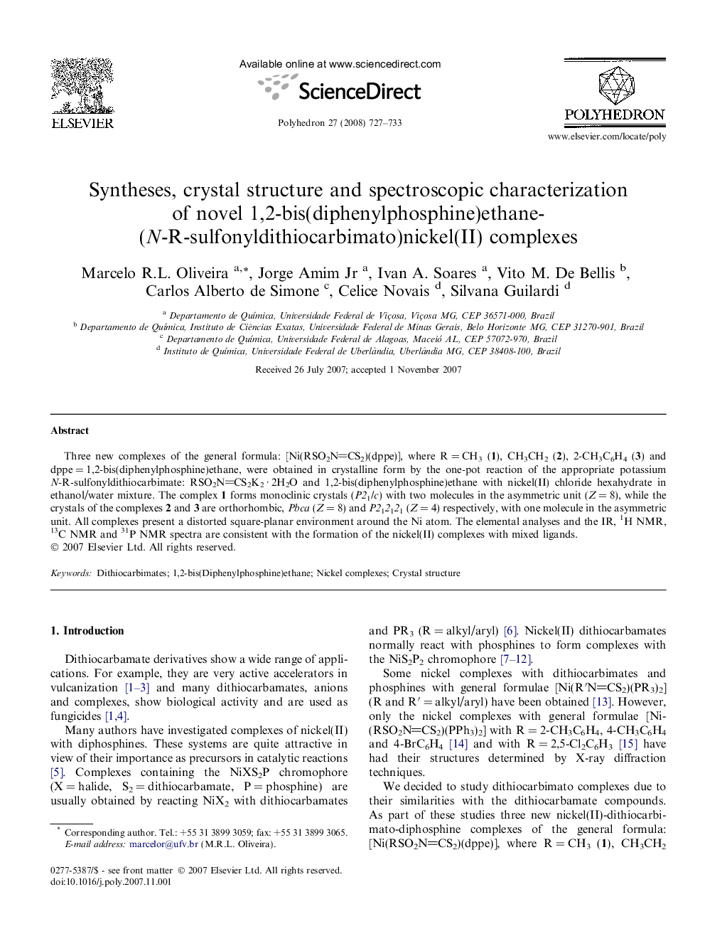 Syntheses, crystal structure and spectroscopic characterization of novel 1,2-bis(diphenylphosphine)ethane(N-R-sulfonyldithiocarbimato)nickel(II) complexes