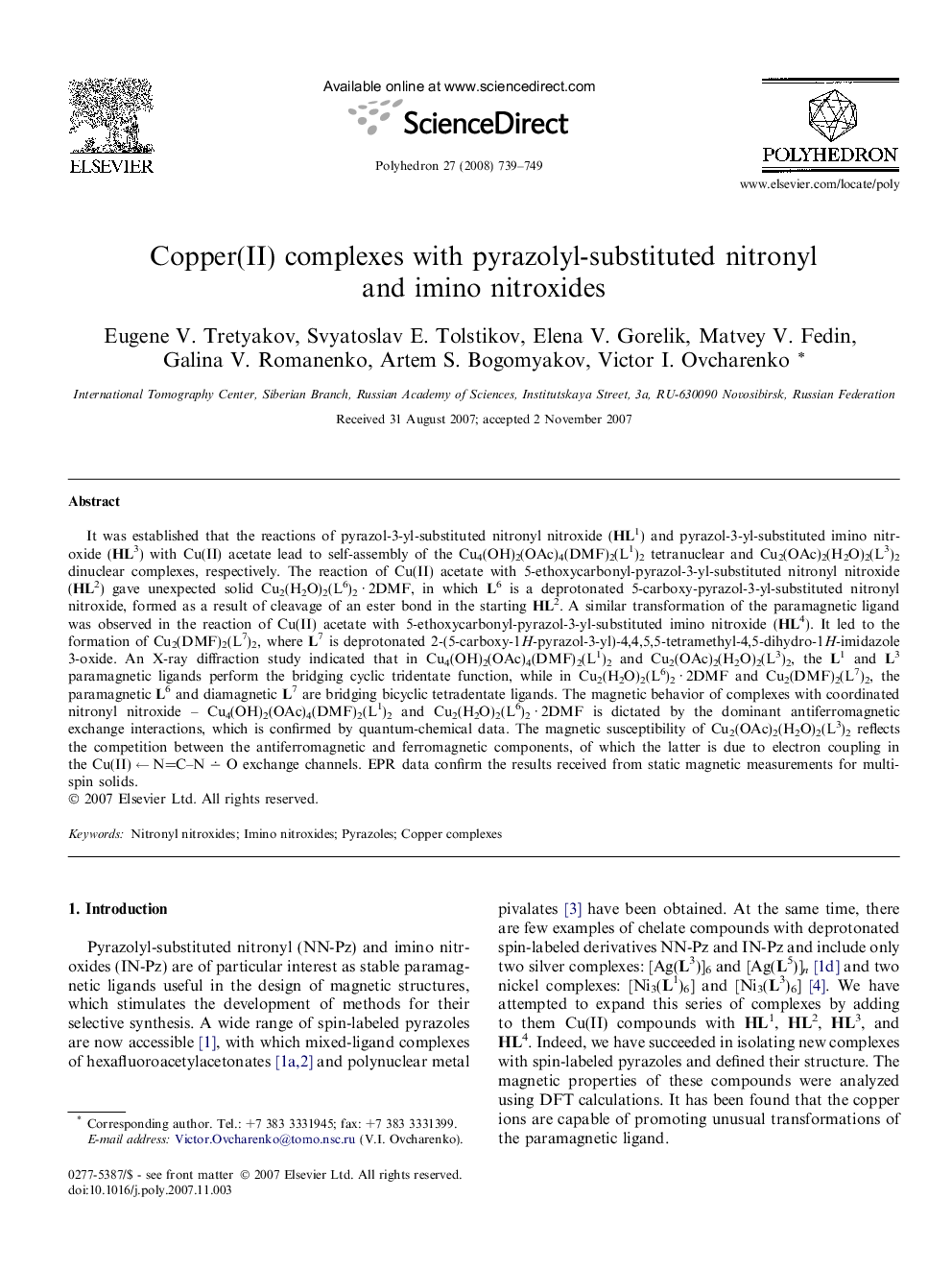 Copper(II) complexes with pyrazolyl-substituted nitronyl and imino nitroxides