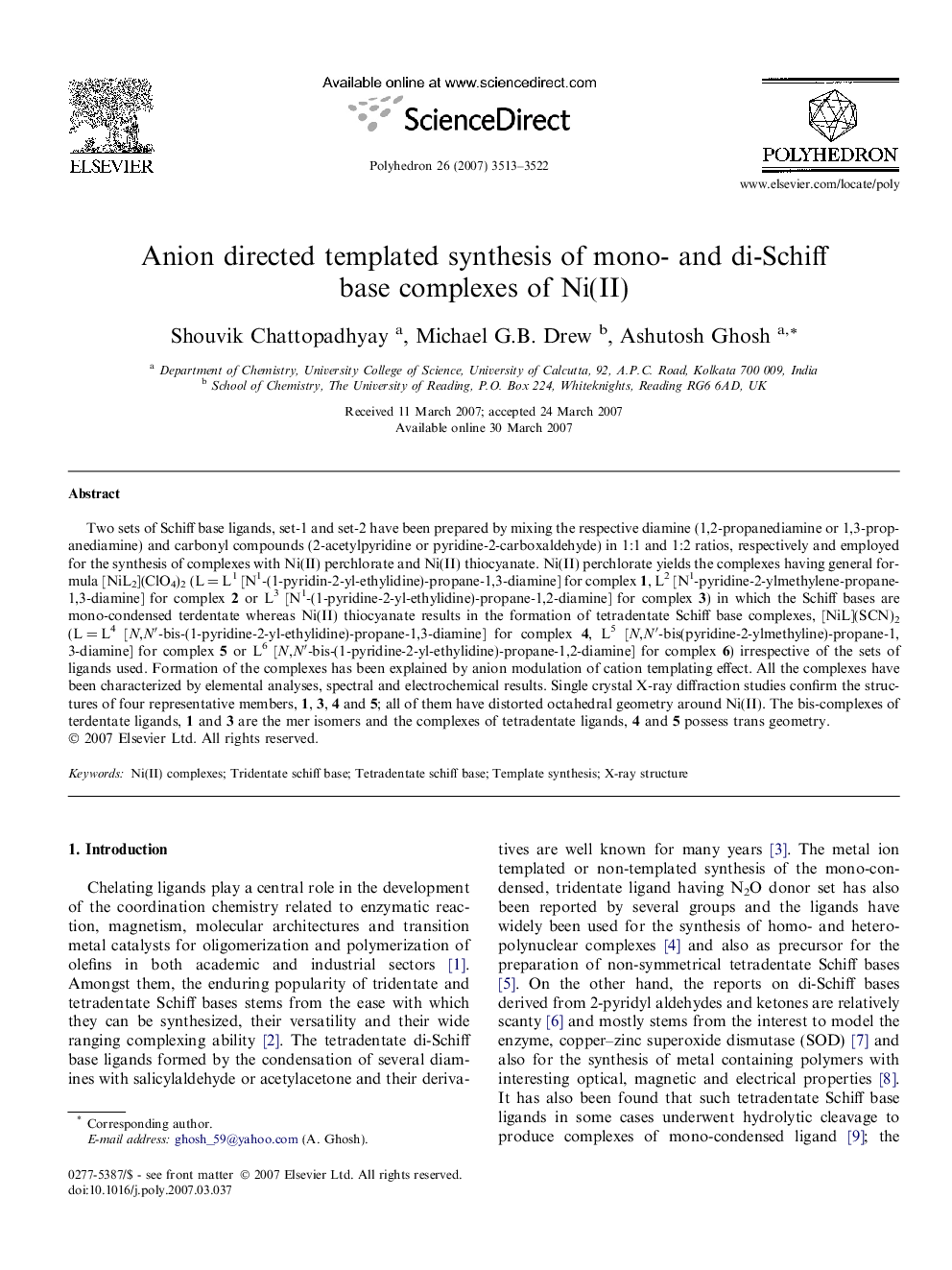 Anion directed templated synthesis of mono- and di-Schiff base complexes of Ni(II)