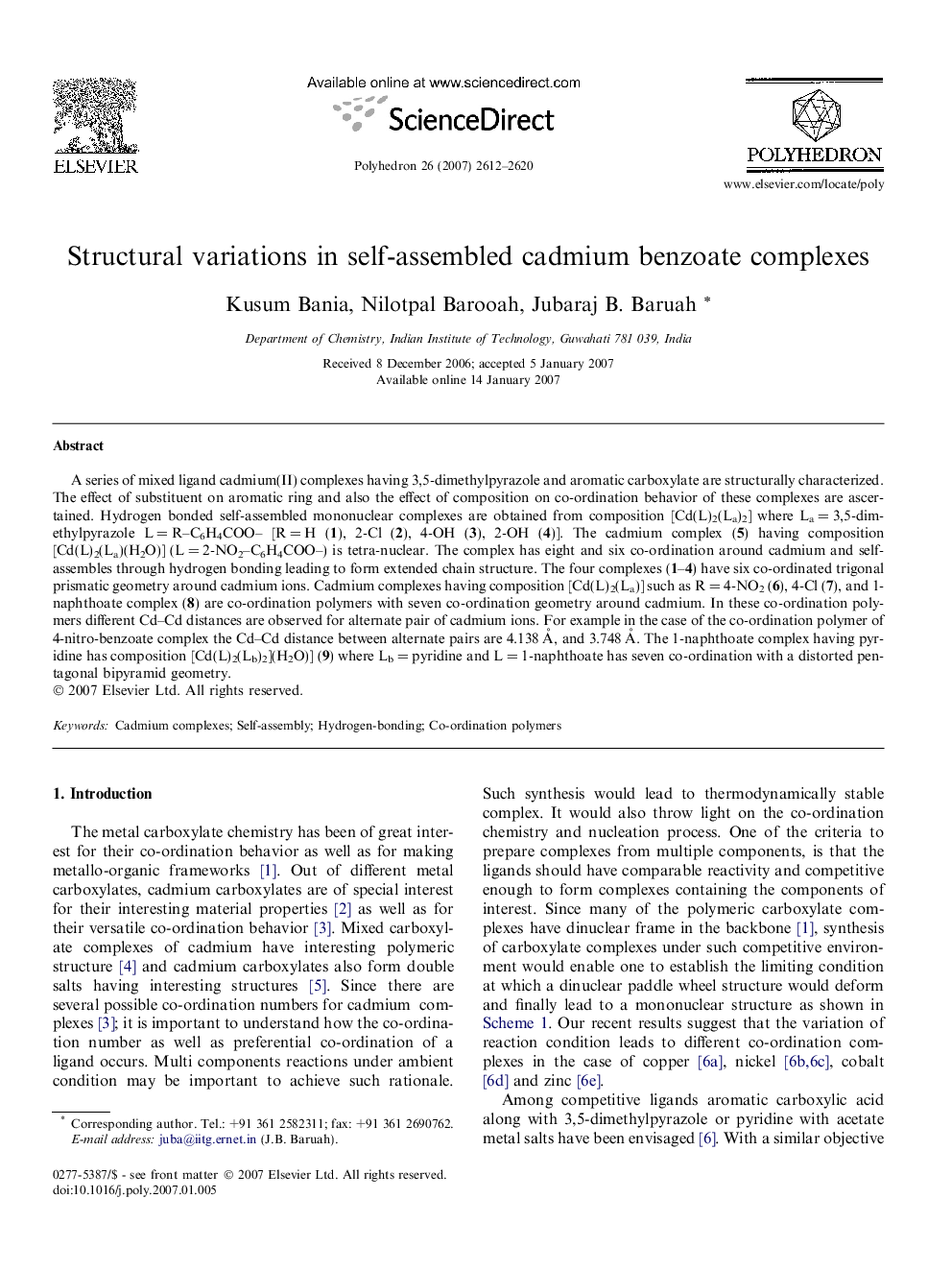 Structural variations in self-assembled cadmium benzoate complexes