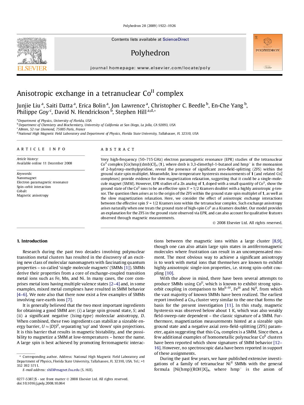 Anisotropic exchange in a tetranuclear CoII complex