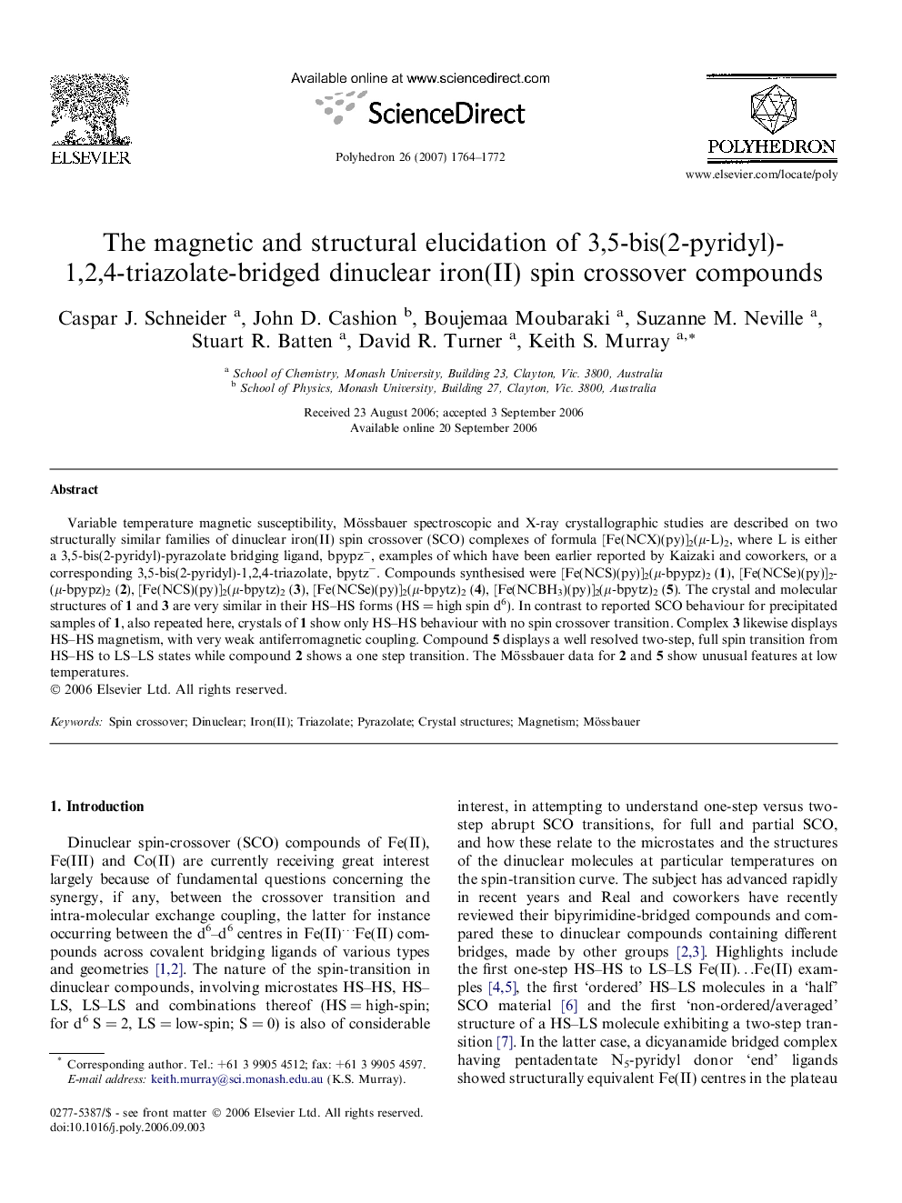 The magnetic and structural elucidation of 3,5-bis(2-pyridyl)-1,2,4-triazolate-bridged dinuclear iron(II) spin crossover compounds