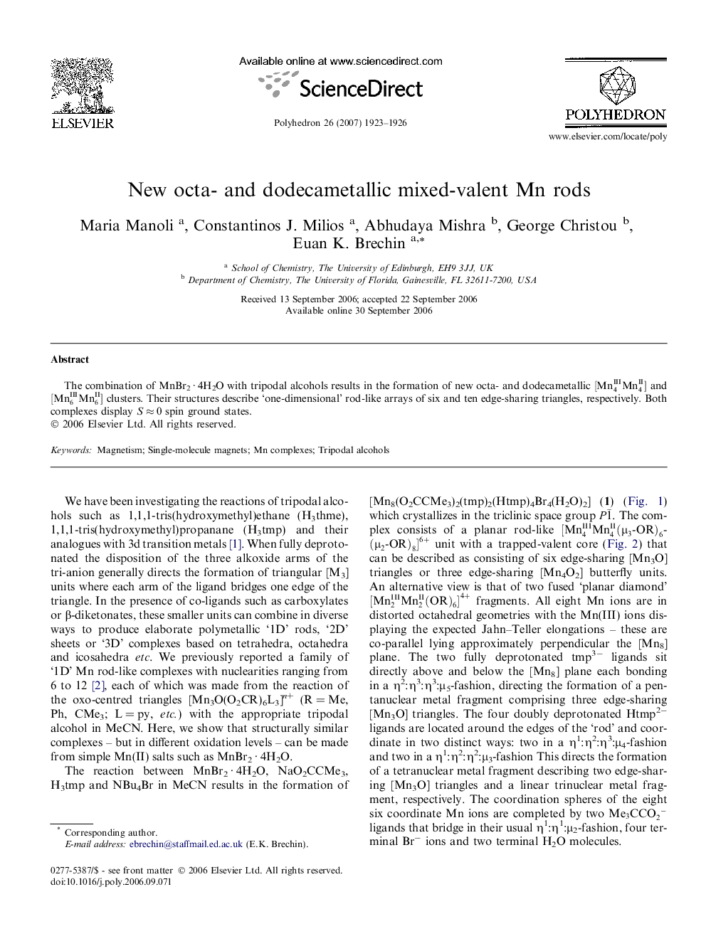 New octa- and dodecametallic mixed-valent Mn rods