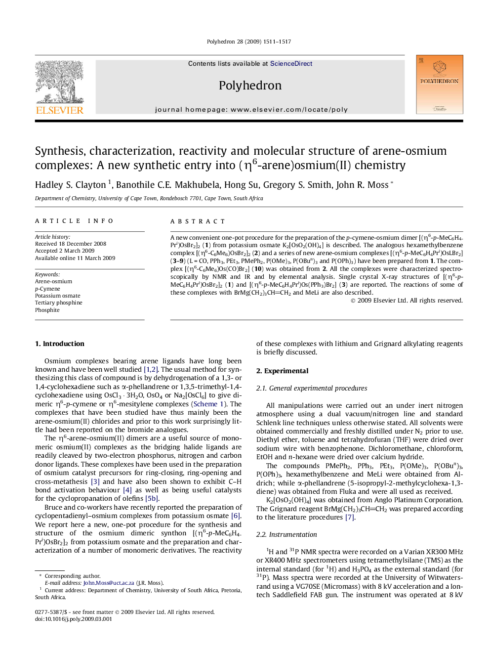 Synthesis, characterization, reactivity and molecular structure of arene-osmium complexes: A new synthetic entry into (η6-arene)osmium(II) chemistry