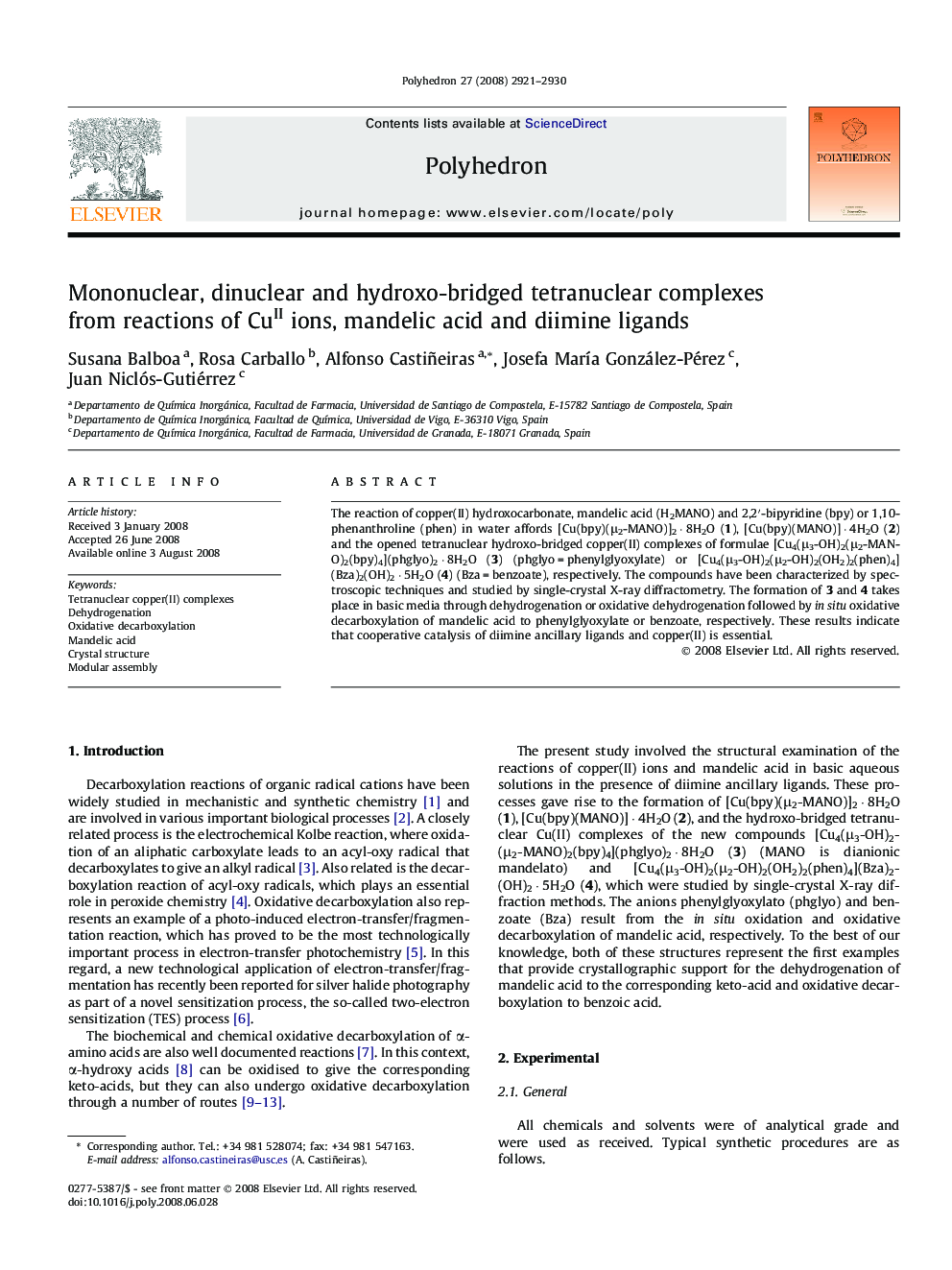 Mononuclear, dinuclear and hydroxo-bridged tetranuclear complexes from reactions of CuII ions, mandelic acid and diimine ligands