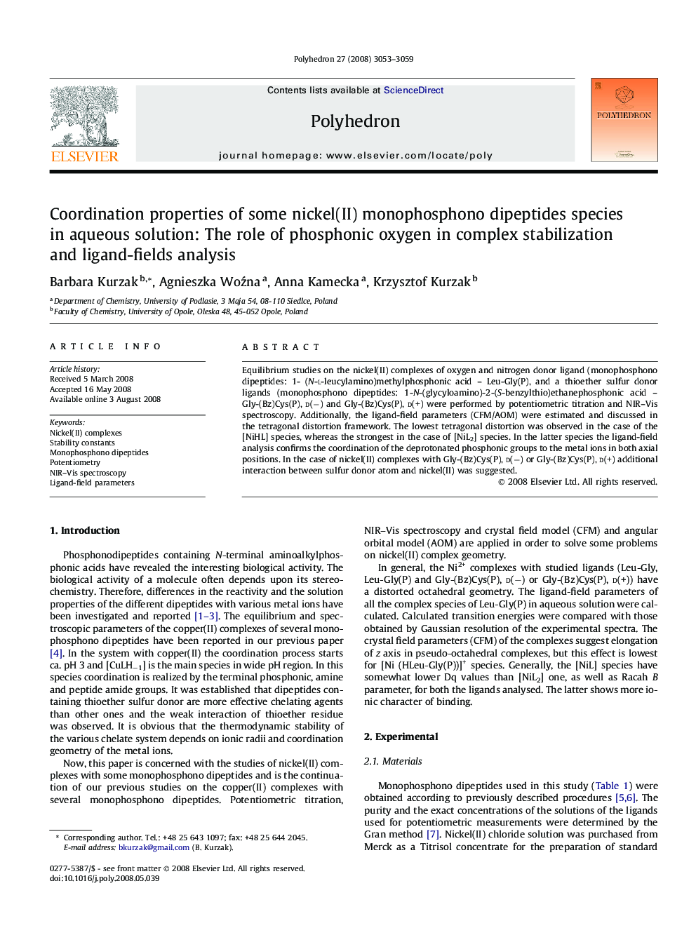 Coordination properties of some nickel(II) monophosphono dipeptides species in aqueous solution: The role of phosphonic oxygen in complex stabilization and ligand-fields analysis