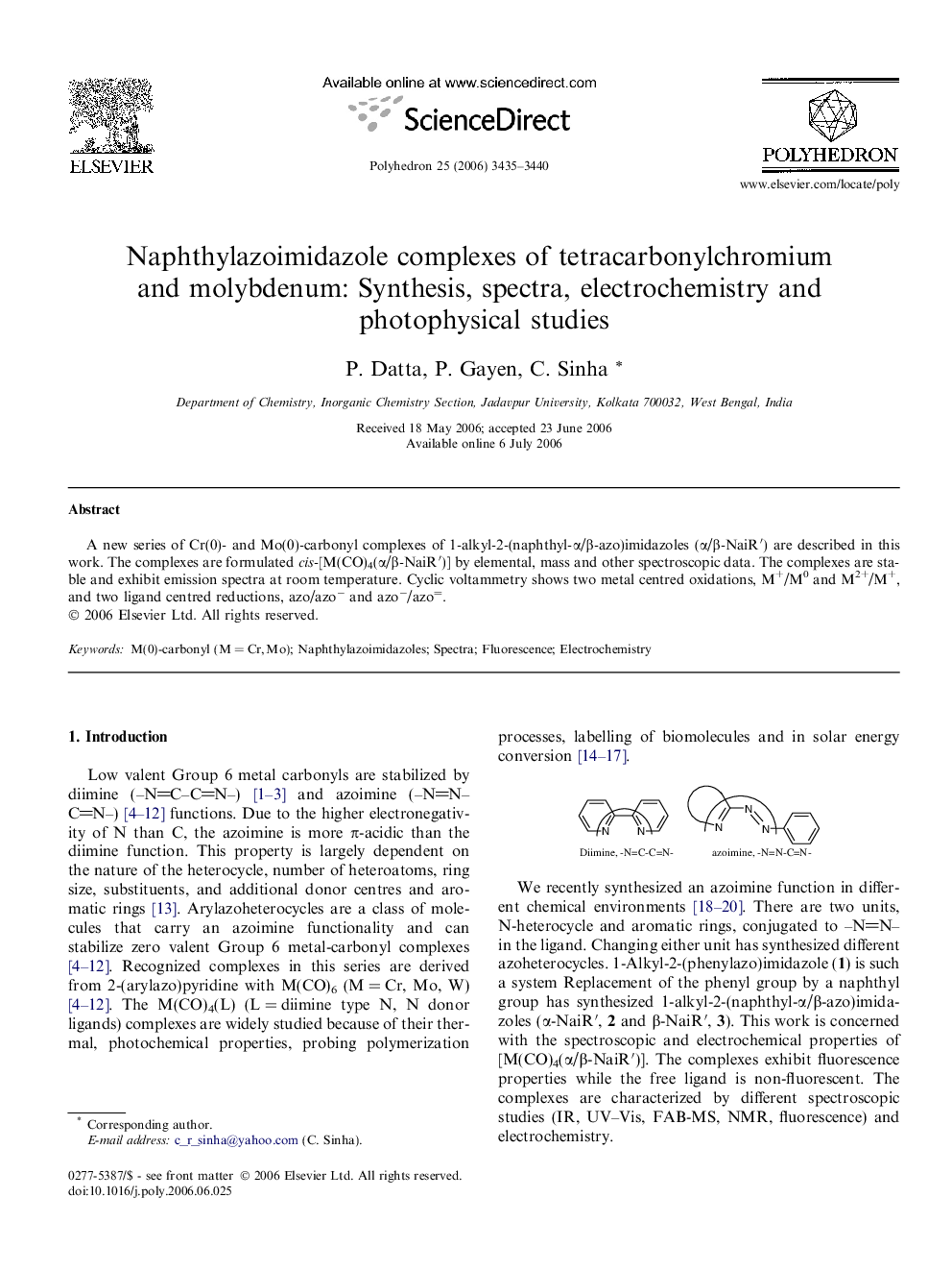 Naphthylazoimidazole complexes of tetracarbonylchromium and molybdenum: Synthesis, spectra, electrochemistry and photophysical studies