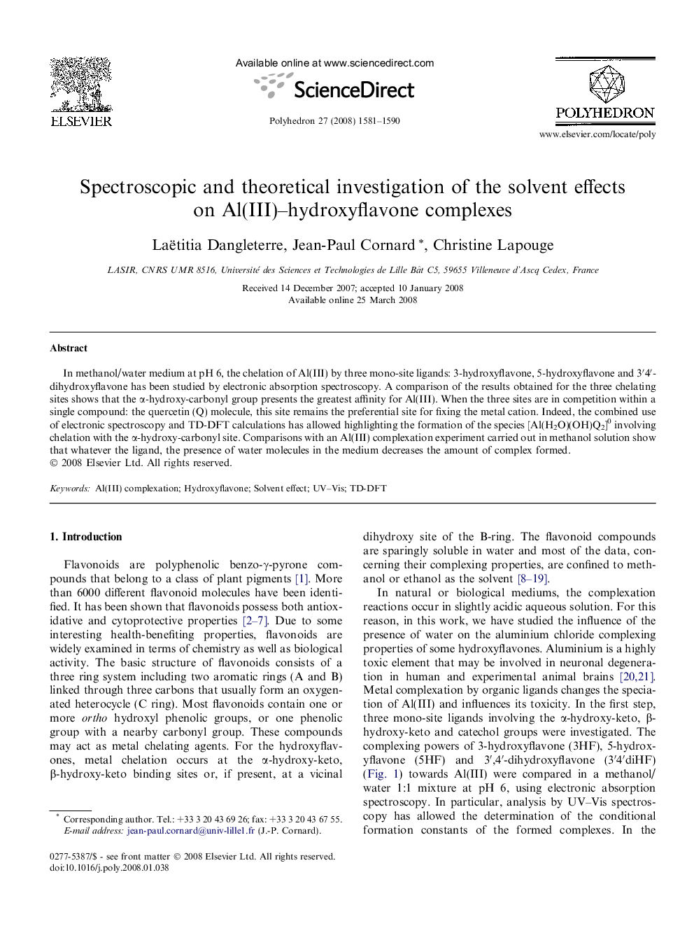 Spectroscopic and theoretical investigation of the solvent effects on Al(III)–hydroxyflavone complexes