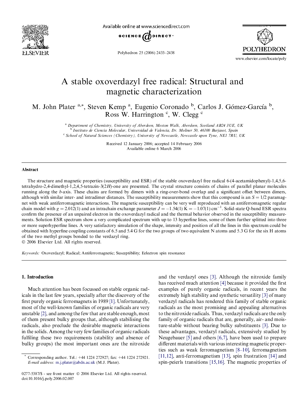 A stable oxoverdazyl free radical: Structural and magnetic characterization