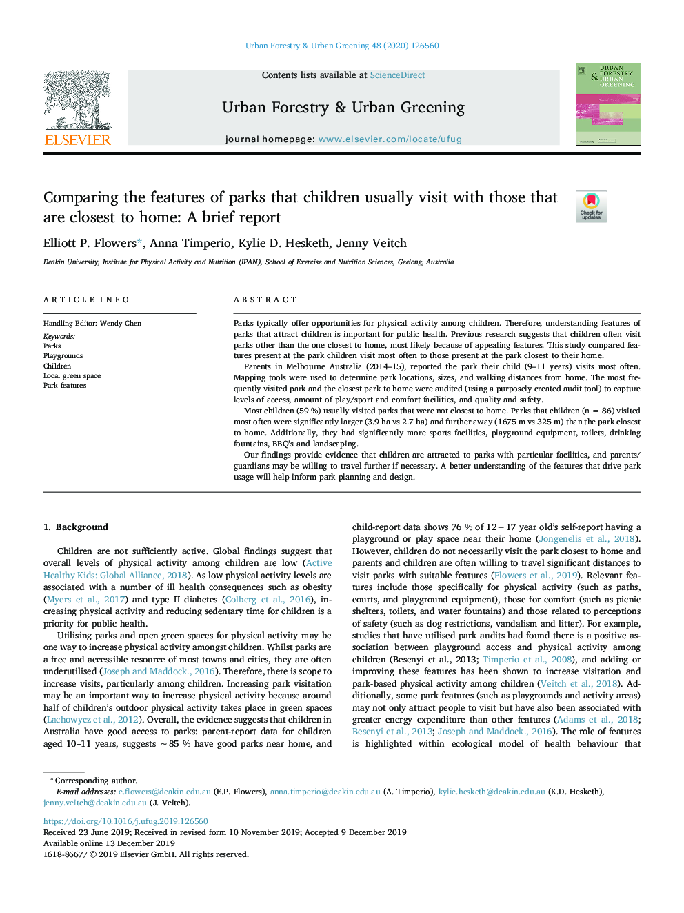 Comparing the features of parks that children usually visit with those that are closest to home: A brief report