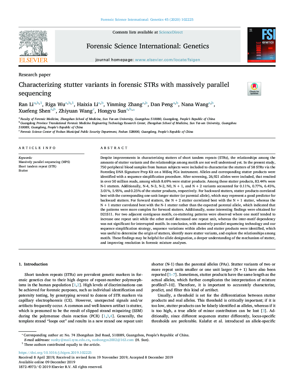 Characterizing stutter variants in forensic STRs with massively parallel sequencing