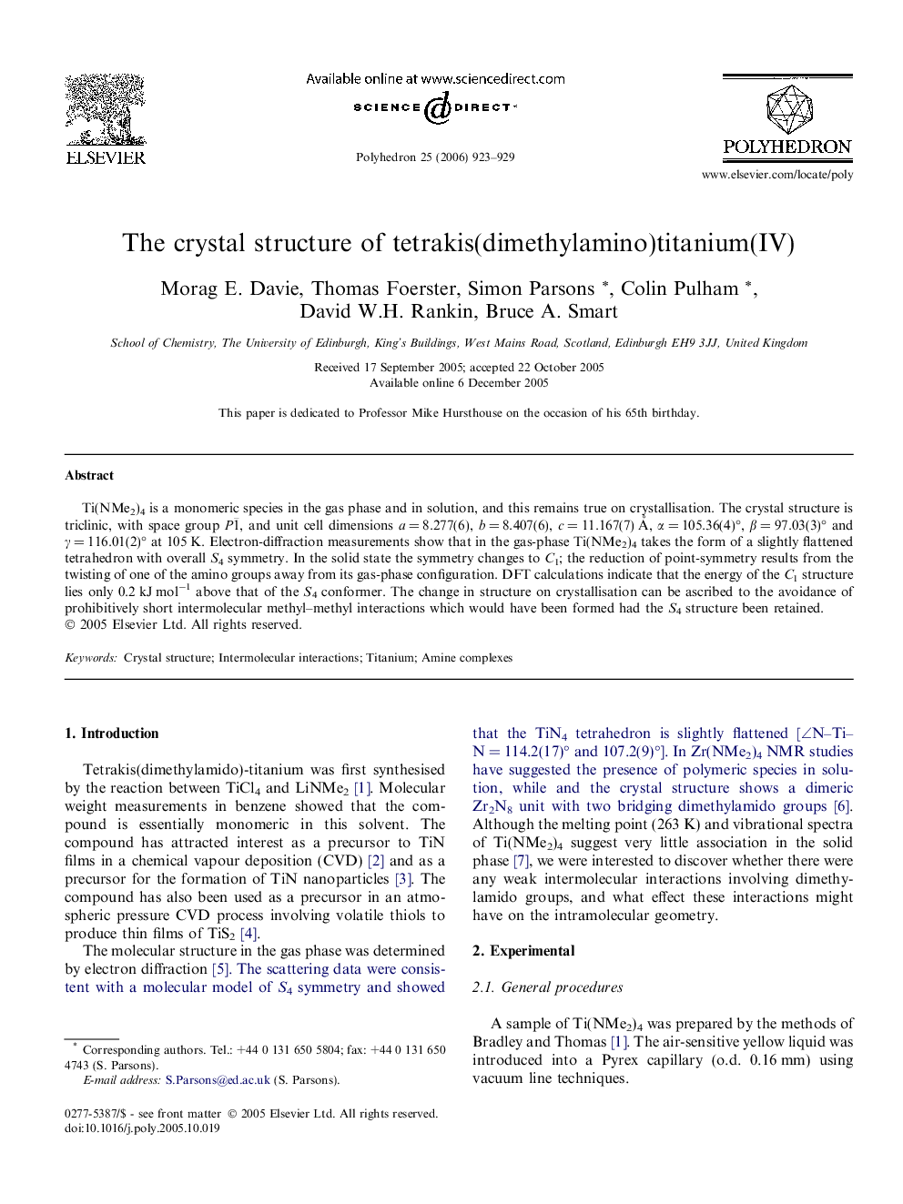 The crystal structure of tetrakis(dimethylamino)titanium(IV)