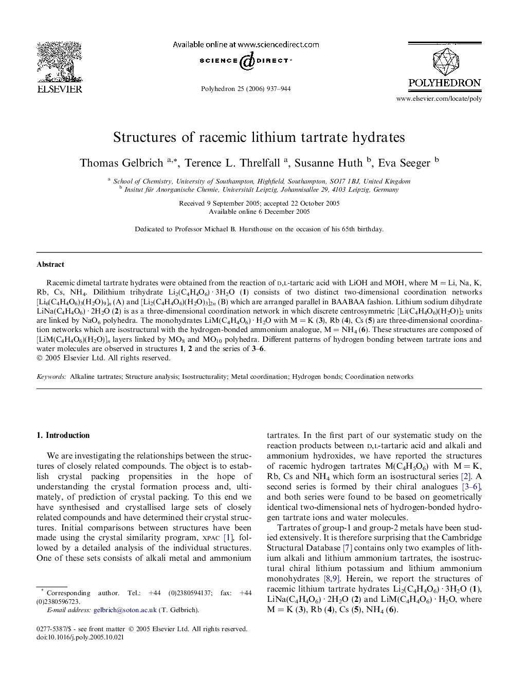 Structures of racemic lithium tartrate hydrates