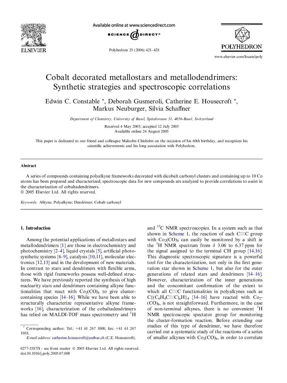 عکس صفحه اول مقاله: Cobalt decorated metallostars and metallodendrimers: Synthetic strategies and spectroscopic correlations Cobalt decorated metallostars and metallodendrimers: Synthetic strategies and spectroscopic correlations