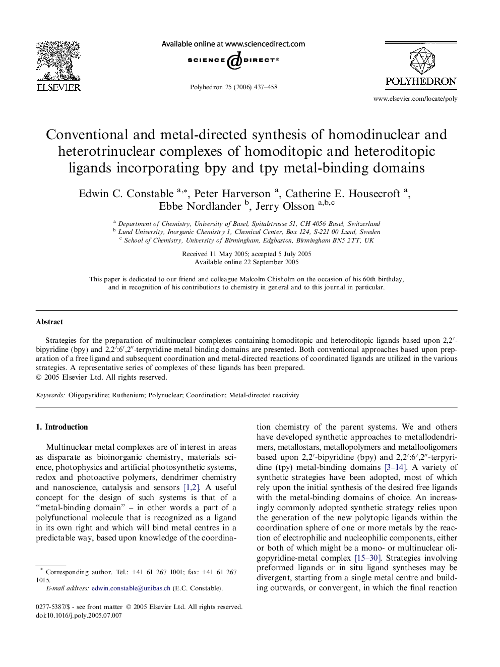 Conventional and metal-directed synthesis of homodinuclear and heterotrinuclear complexes of homoditopic and heteroditopic ligands incorporating bpy and tpy metal-binding domains