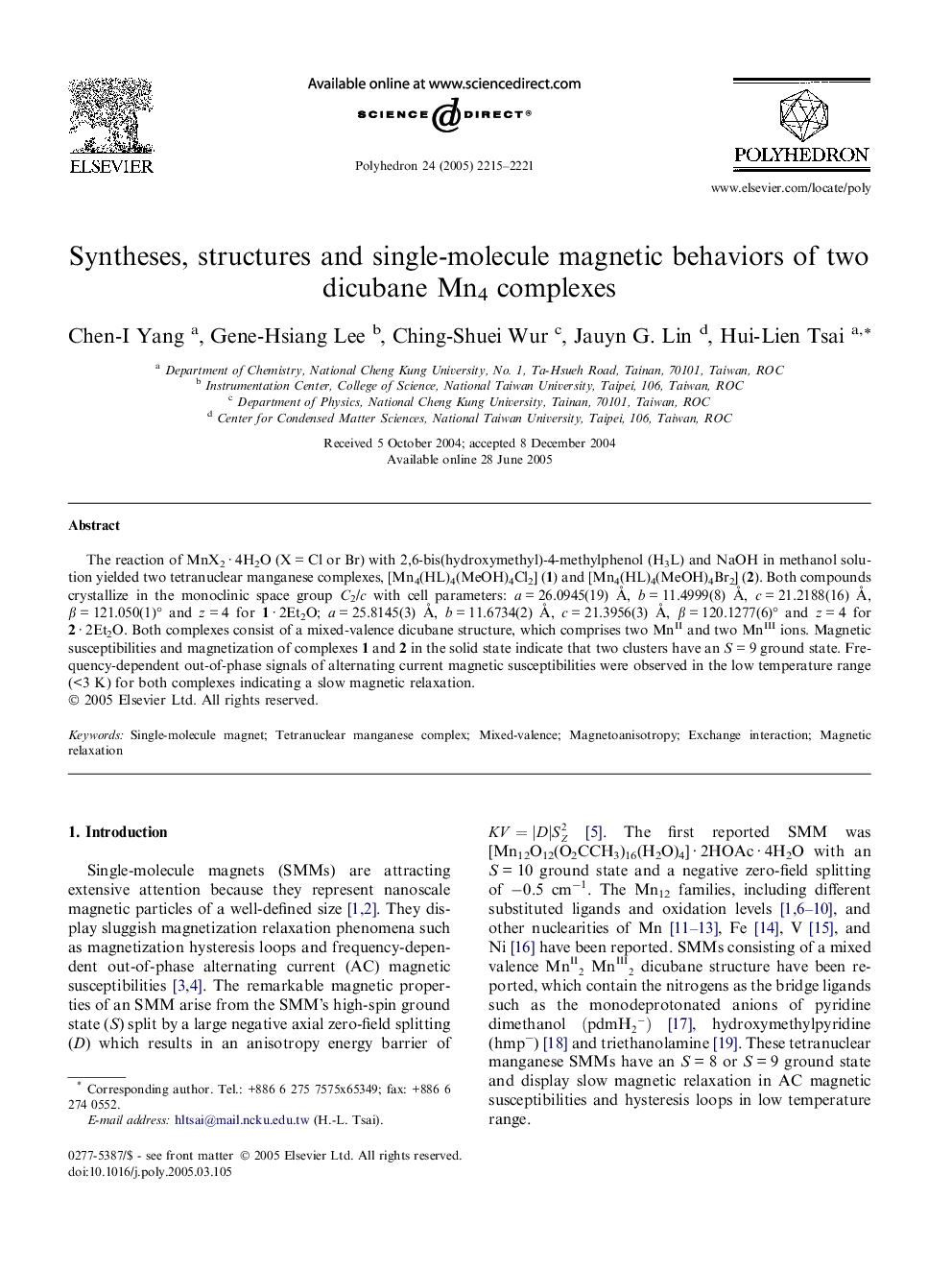 Syntheses, structures and single-molecule magnetic behaviors of two dicubane Mn4 complexes