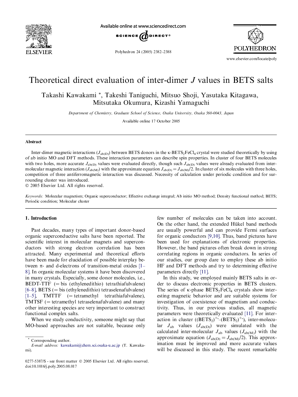 Theoretical direct evaluation of inter-dimer J values in BETS salts