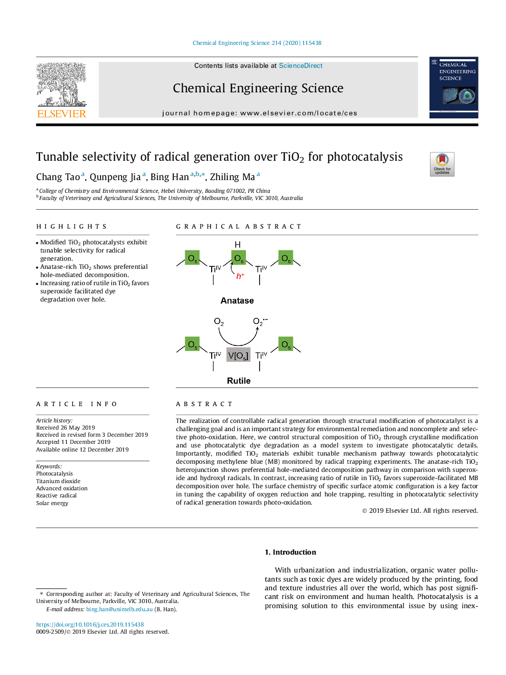 Tunable selectivity of radical generation over TiO2 for photocatalysis