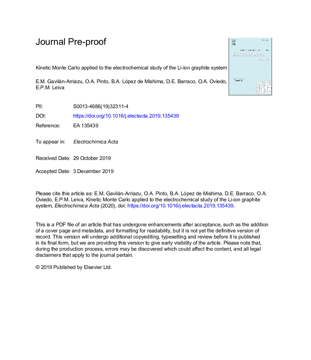 Kinetic Monte Carlo applied to the electrochemical study of the Li-ion graphite system