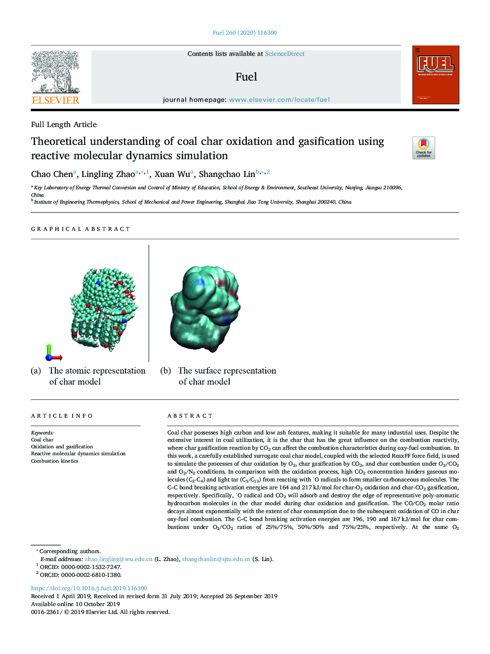 Theoretical understanding of coal char oxidation and gasification using reactive molecular dynamics simulation