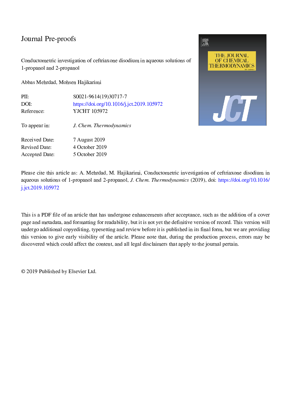 Conductometric investigation of ceftriaxone disodium in aqueous solutions of 1-propanol and 2-propanol